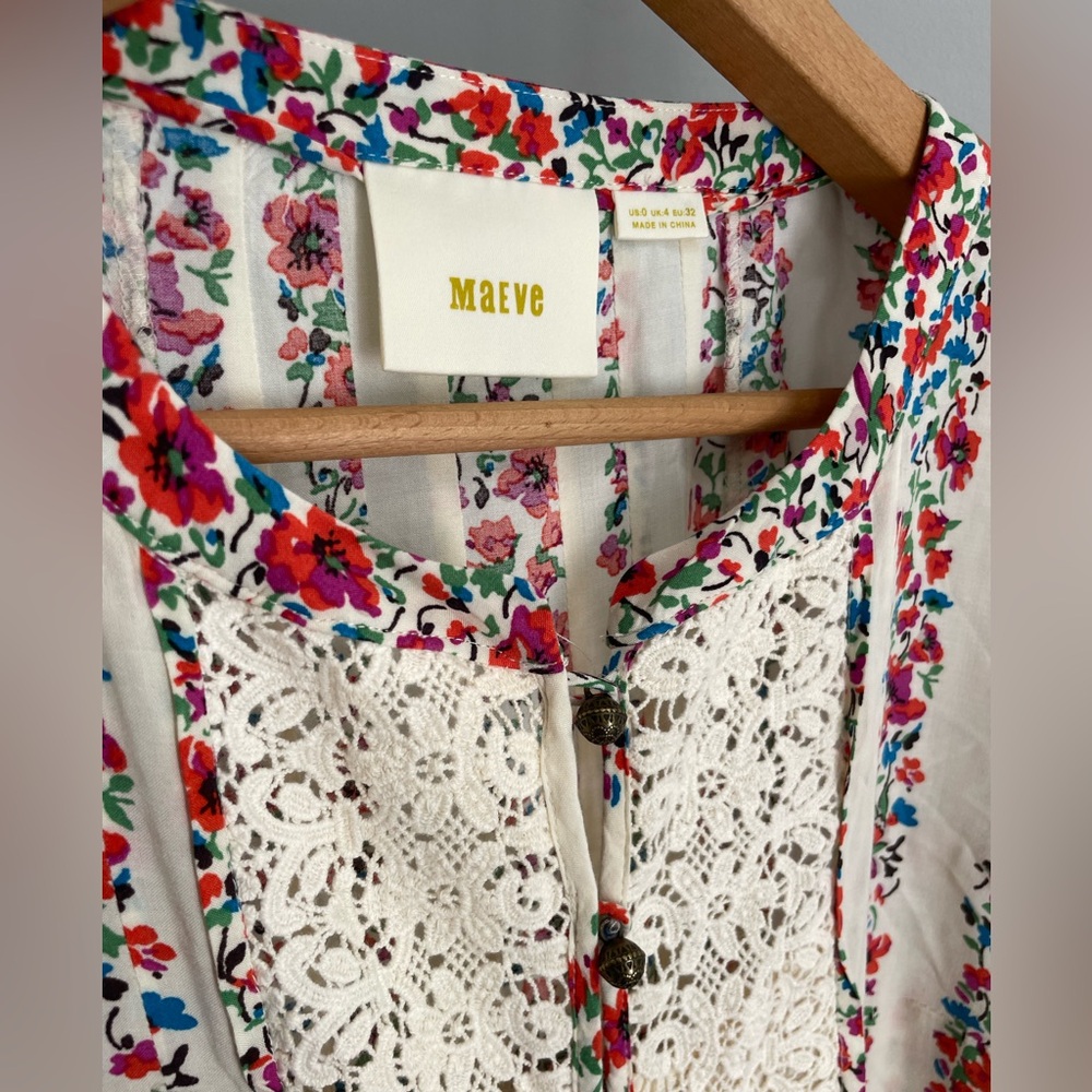 Anthropologie Maeve Womens Top Size 0 Button Hiver Boho Cottagecore Blouse Lace - Picture 5 of 14